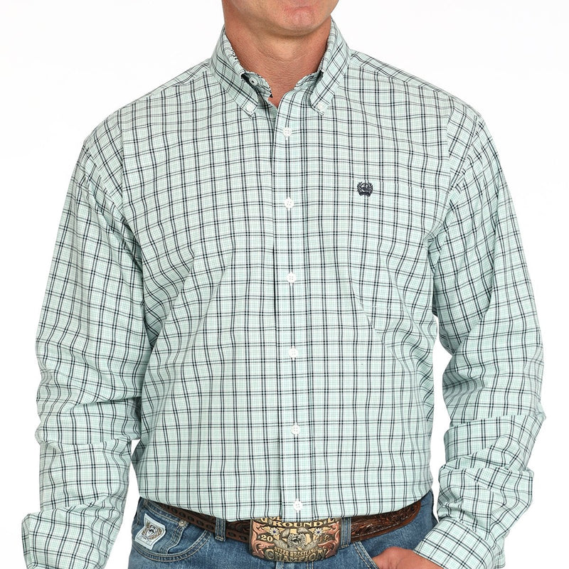 Cinch Men's L/S Classic Fit Plaid Western Button Down Shirt in Turquoise