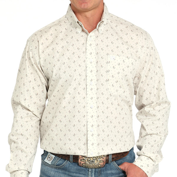 Cinch Men's L/S Classic Fit Rooster Print Western Button Down Shirt in Grey