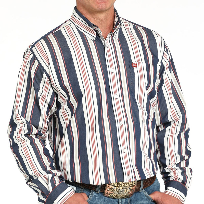 Cinch Men's L/S Classic Fit Striped Western Button Down Shirt in Navy