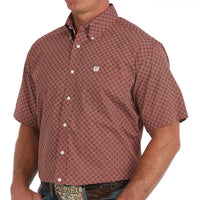 Cinch Men's S/S Classic Fit Medallion Western Button Down Shirt in Red