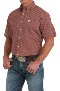 Cinch Men's S/S Classic Fit Medallion Western Button Down Shirt in Red