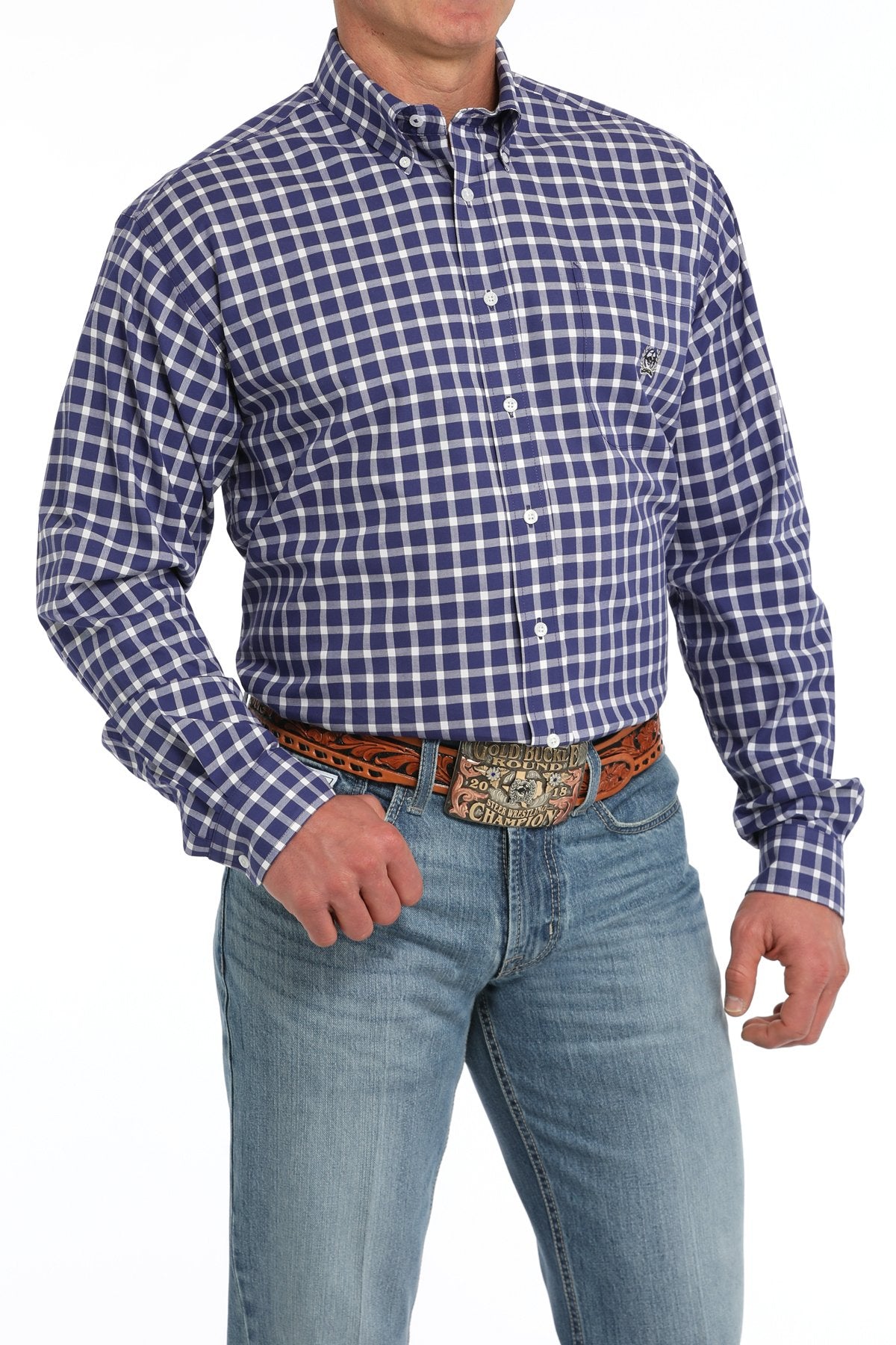 Cinch Men's L/S Classic Fit Plaid Western Button Down Shirt in Purple