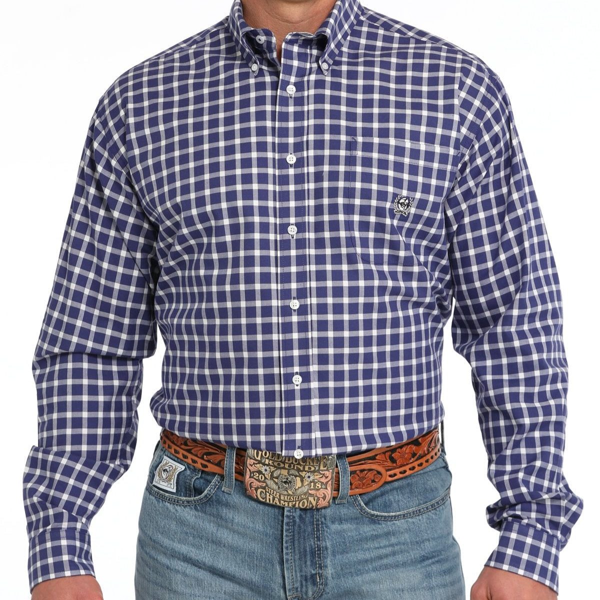 Cinch Men's L/S Classic Fit Plaid Western Button Down Shirt in Purple