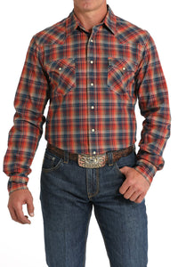 Cinch Men's Modern Fit Plaid Western Snap Shirt in Red