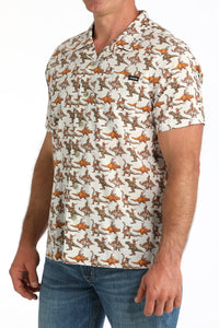 Cinch Men's Short Sleeve Bronc-A-Saurus Camp Shirt in Cream