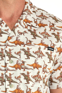 Cinch Men's Short Sleeve Bronc-A-Saurus Camp Shirt in Cream