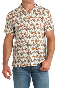 Cinch Men's Short Sleeve Bronc-A-Saurus Camp Shirt in Cream