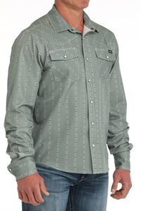 Cinch Men's L/S Arenaflex Floral Striped Western Camp Shirt in Olive