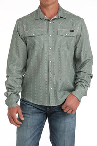 Cinch Men's L/S Arenaflex Floral Striped Western Camp Shirt in Olive