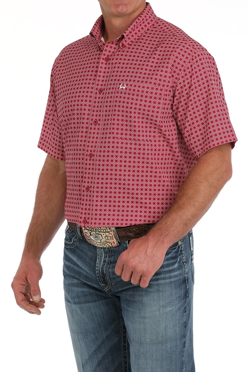 Cinch Men's S/S Arenaflex Medallion Western Button Down Shirt in Dark Pink