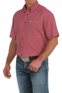 Cinch Men's S/S Arenaflex Medallion Western Button Down Shirt in Dark Pink