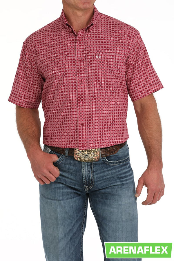 Cinch Men's S/S Arenaflex Medallion Western Button Down Shirt in Dark Pink