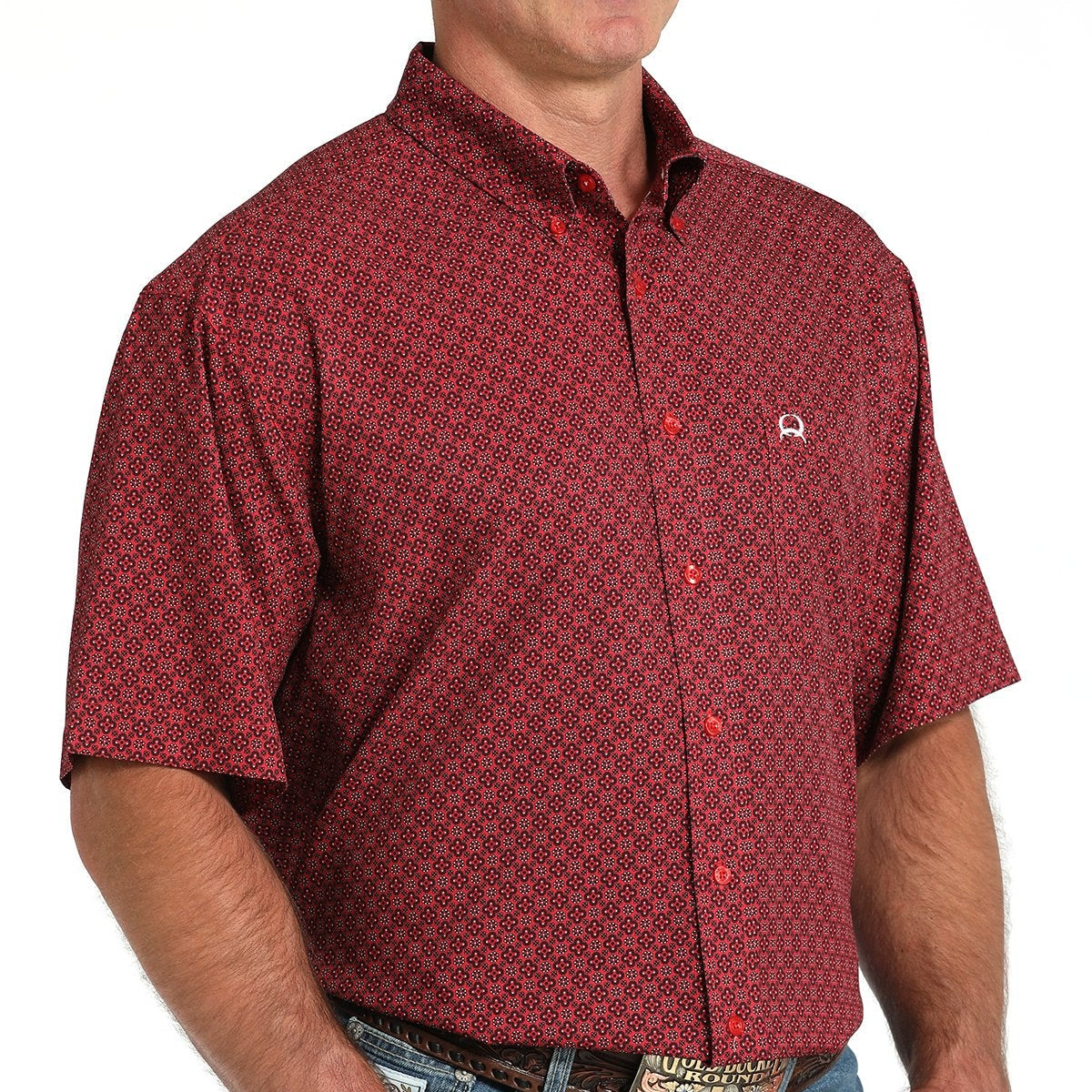Cinch Men's S/S Arenaflex Geometric Print Western Button Down Shirt in Red