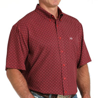Cinch Men's S/S Arenaflex Geometric Print Western Button Down Shirt in Red