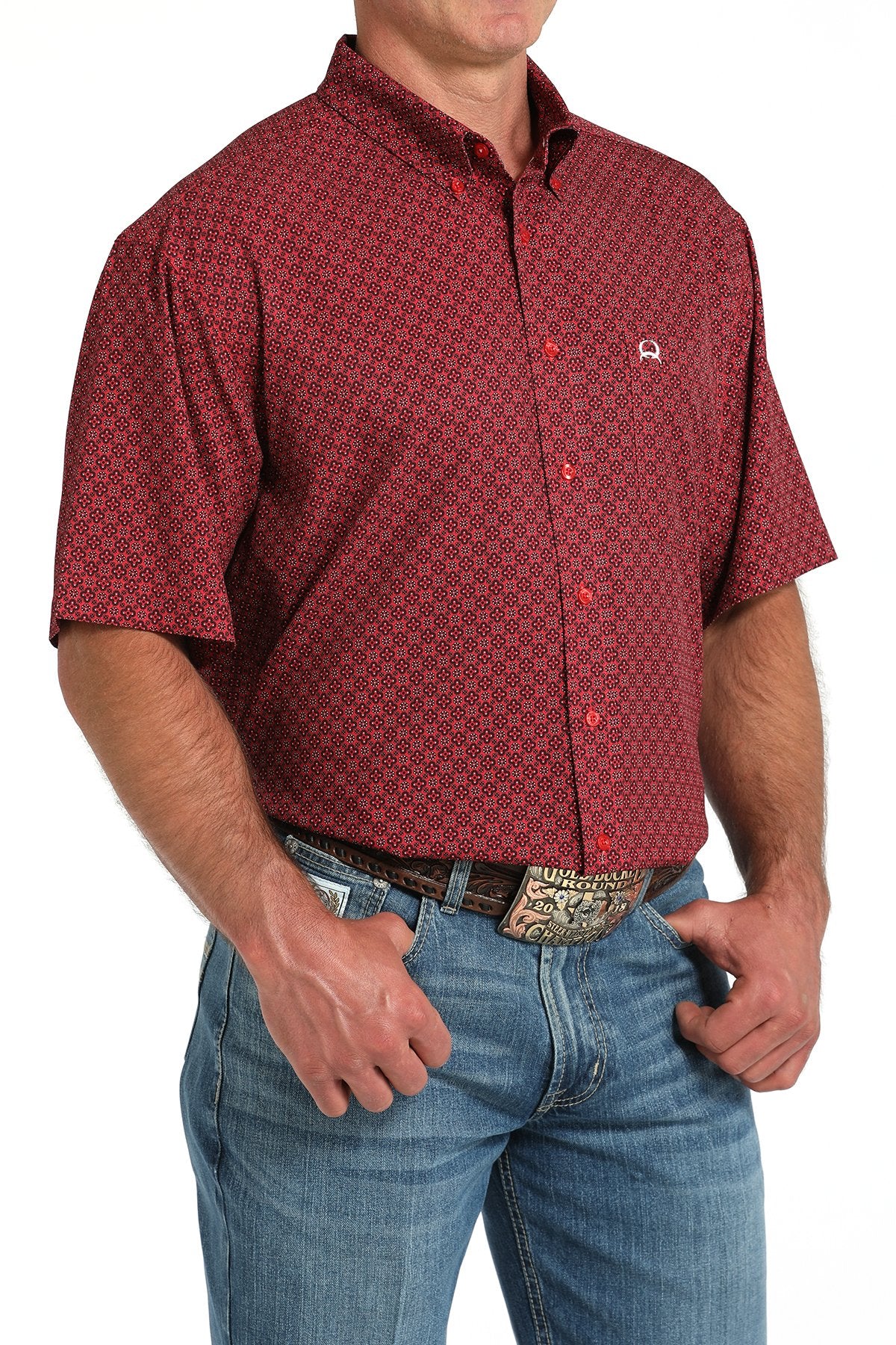 Cinch Men's S/S Arenaflex Geometric Print Western Button Down Shirt in Red