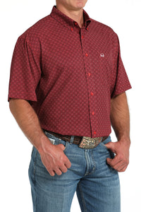 Cinch Men's S/S Arenaflex Geometric Print Western Button Down Shirt in Red