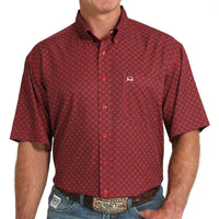 Cinch Men's S/S Arenaflex Geometric Print Western Button Down Shirt in Red