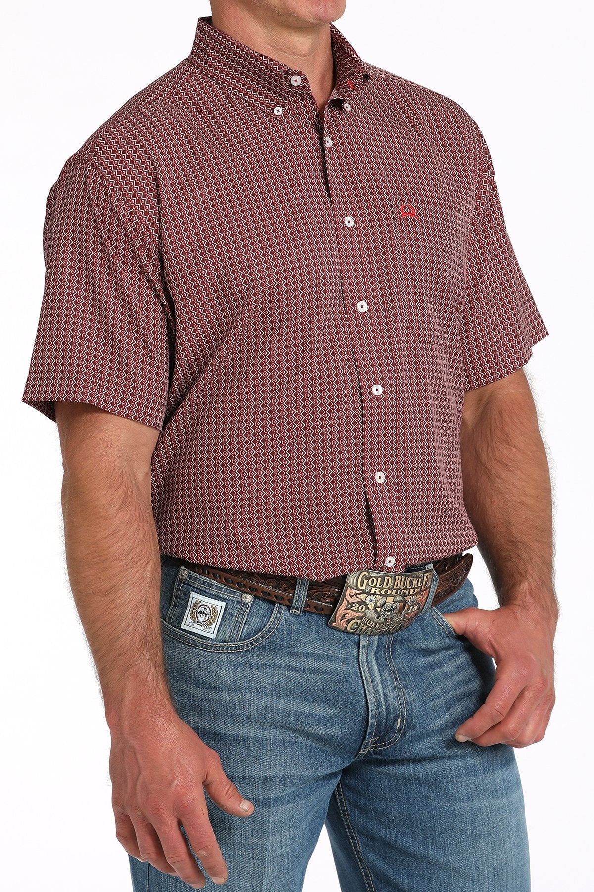 Cinch Men's S/S Arenaflex Medallion Print Western Button Down Shirt in Burgundy