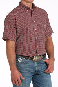 Cinch Men's S/S Arenaflex Medallion Print Western Button Down Shirt in Burgundy