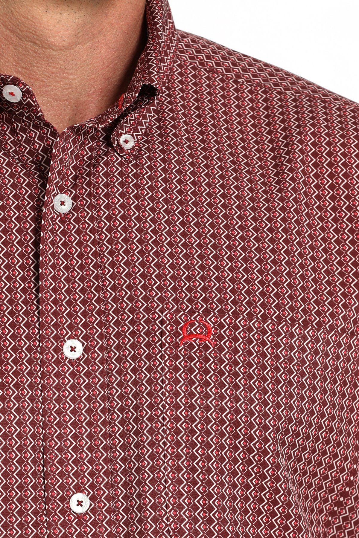 Cinch Men's S/S Arenaflex Medallion Print Western Button Down Shirt in Burgundy
