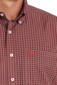 Cinch Men's S/S Arenaflex Medallion Print Western Button Down Shirt in Burgundy
