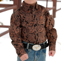 Cinch Toddler Boy's Black & Gold Paisley Button Down Western Shirt