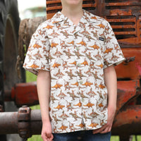 Cinch Youth Boy's S/S Bronc-A-Saurus Camp Shirt in Cream