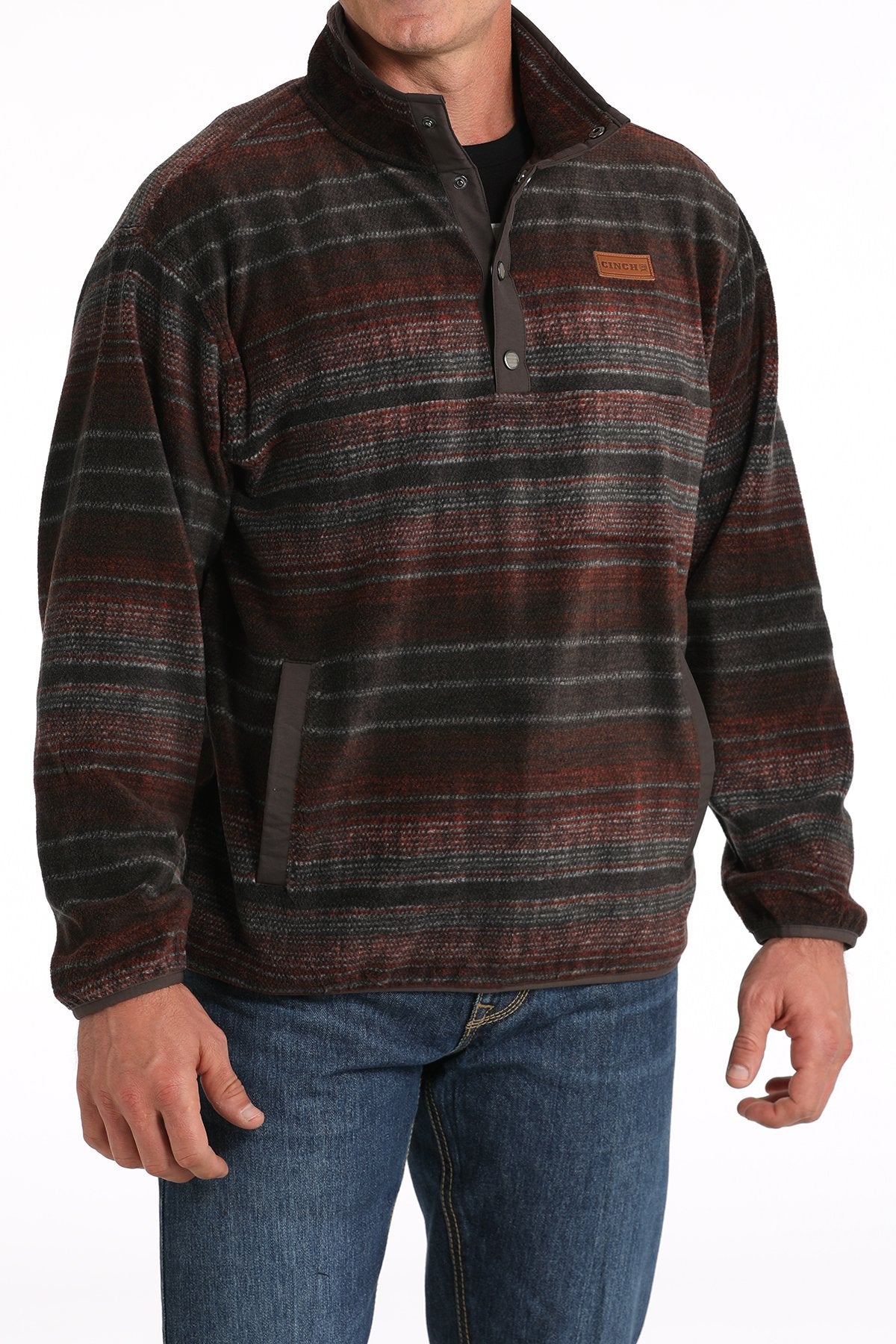 Cinch Men's Serape Stripe Quarter Snap Fleece Pullover in Brown