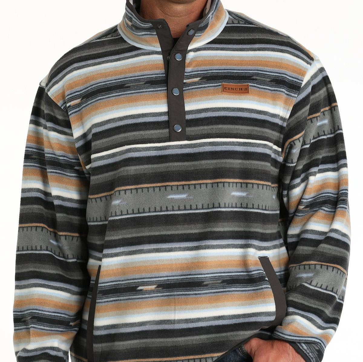 Cinch Men's Serape Stripe Quarter Snap Fleece Pullover in Black