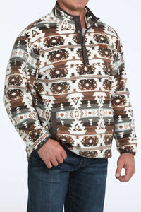 Cinch Men's Southwestern Quarter Snap Fleece Pullover in Cream