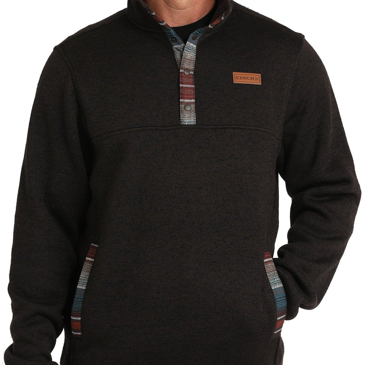 Cinch Men's Logo Quarter Snap Pullover Sweater in Brown