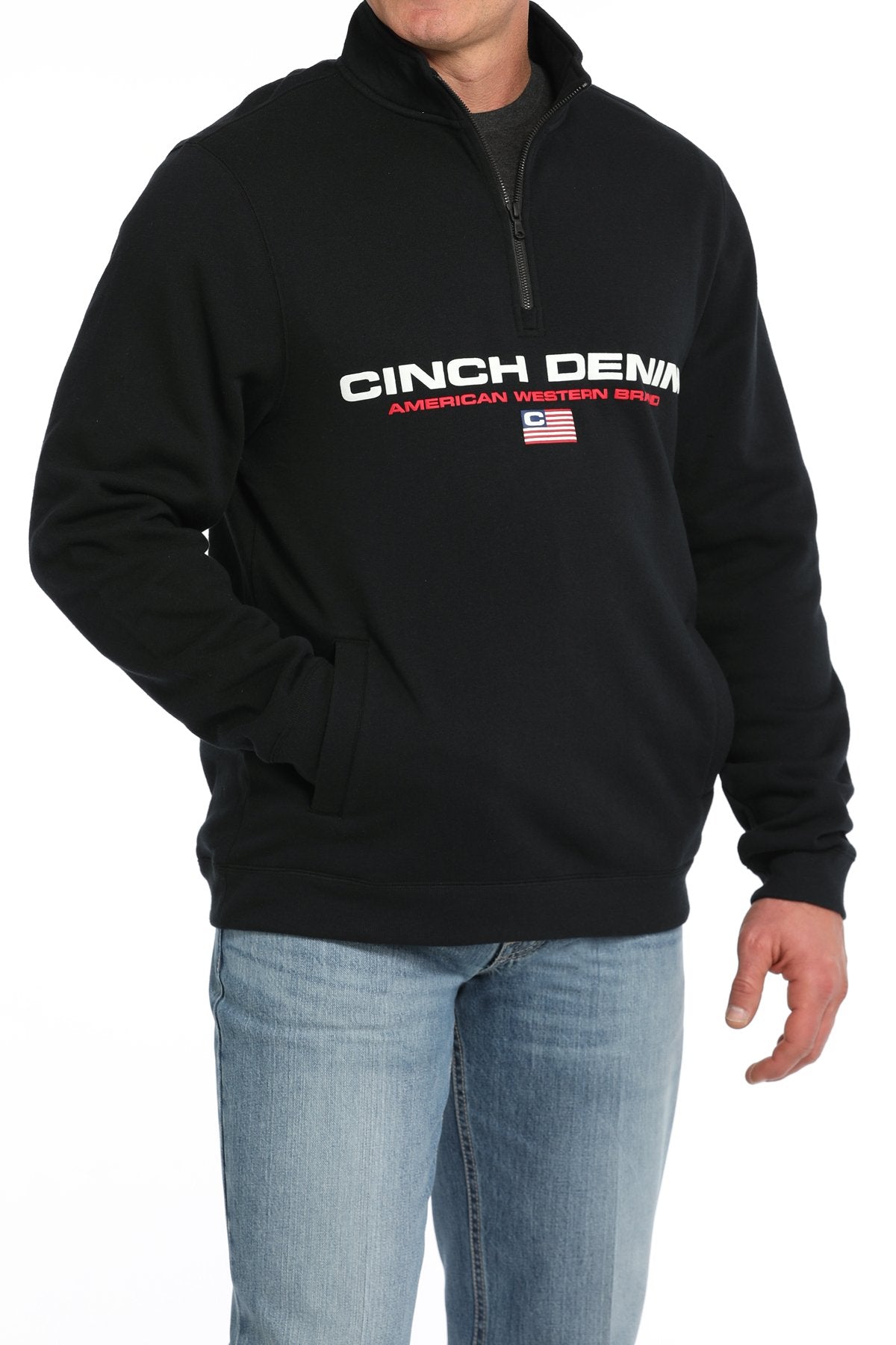 Cinch Men's Vintage American Logo 1/4 Zip Fleece Pullover in Black