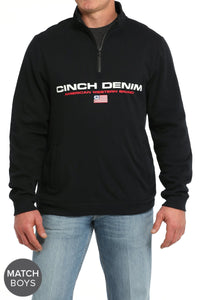 Cinch Men's Vintage American Logo 1/4 Zip Fleece Pullover in Black