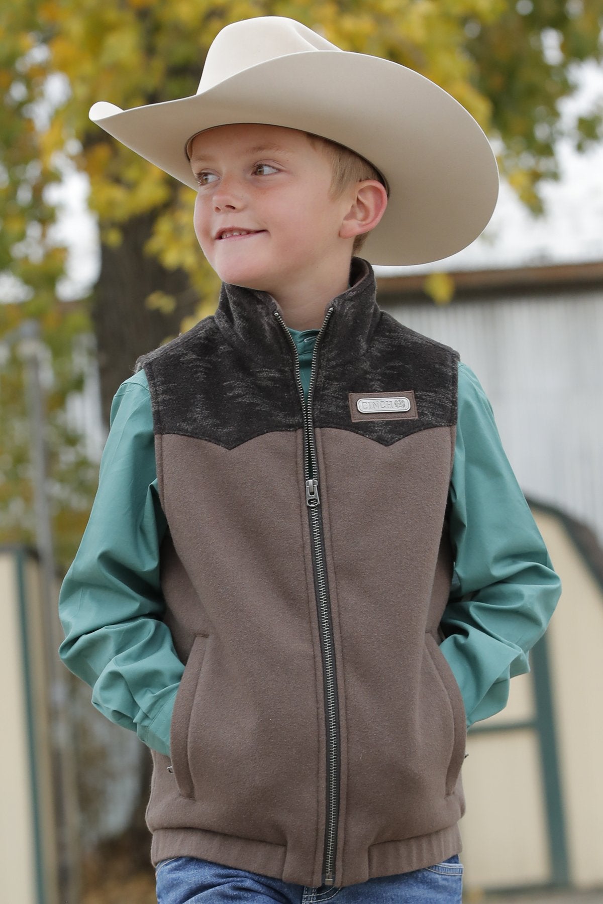 Cinch Youth Boy's Wooly Southwest Print Western Vest in Brown