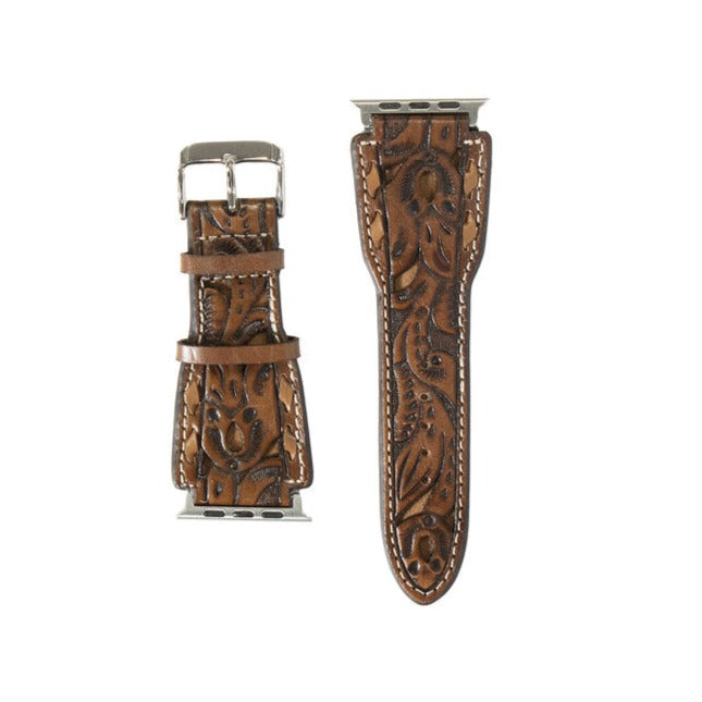 Nocona Brown Men Floral Overlay Laced Western Watch Band