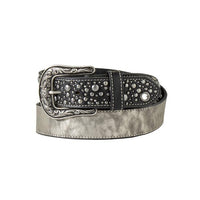 Angel Ranch Women's Black Tabbed Shimmer Grey Leather Belt