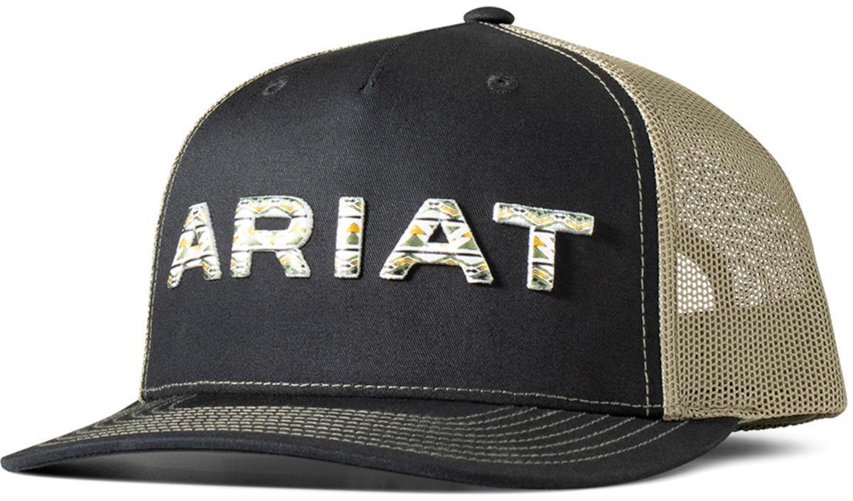 Ariat Men's Southwest Embossed Logo Trucker Cap in Black/Olive