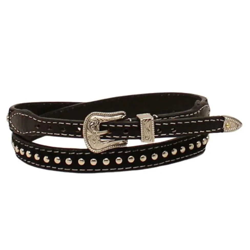 Twister Black Calf Hair Silver Studded Leather Hat Band