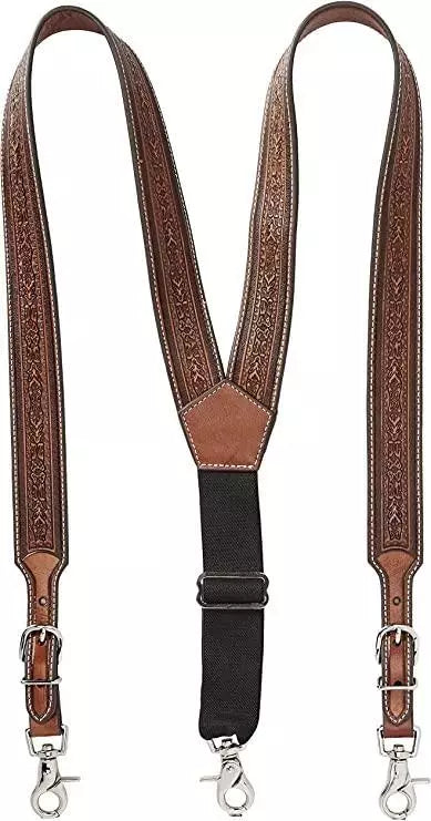 Nocona Men's Tan Western Floral Hand Tooled Suspenders