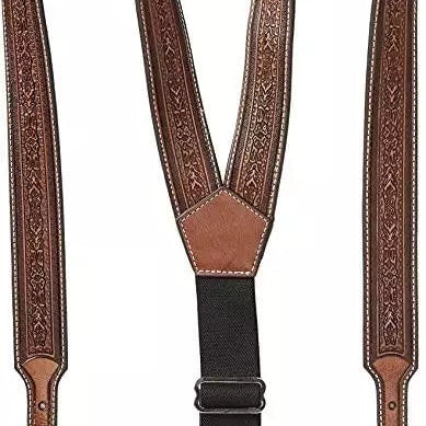 Nocona Men's Tan Western Floral Hand Tooled Suspenders