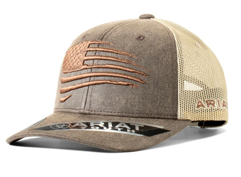 Ariat Boy's Youth Brown Distressed Flag Ball Cap
