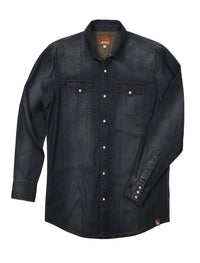 Flynt Western Men's Alamito Western Pearl Snap Denim Shirt in Dark Acid Wash