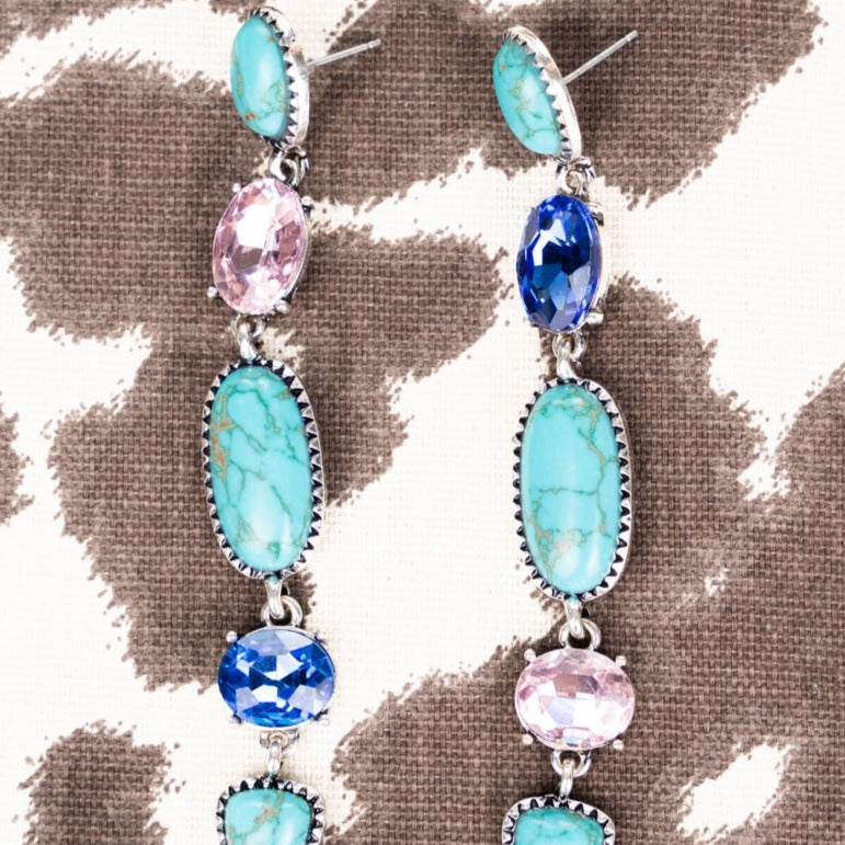Turquoise and Stone Drop Post Earrings