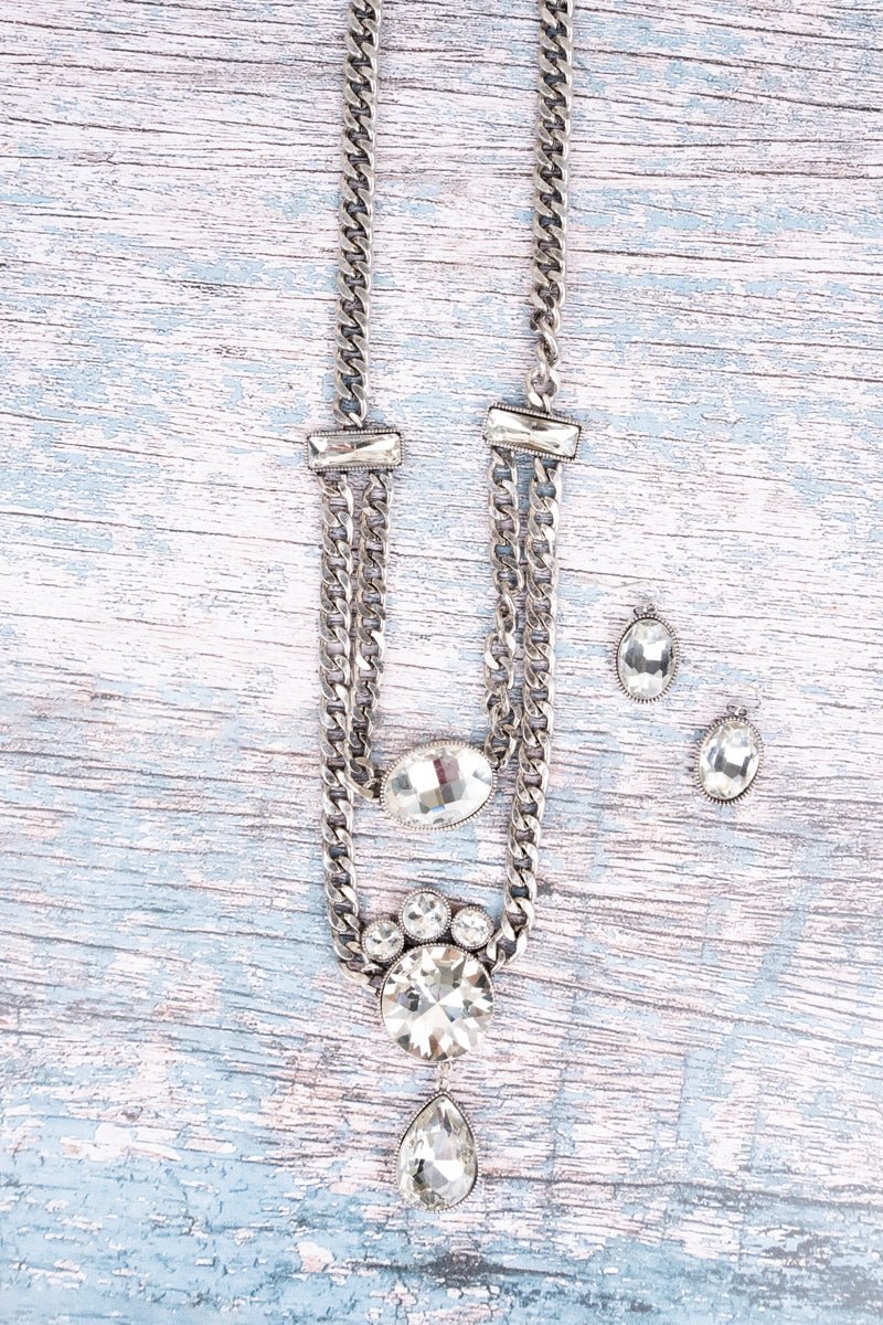 Western Ashton White Crystal Silver Tone Necklace and Earring Set