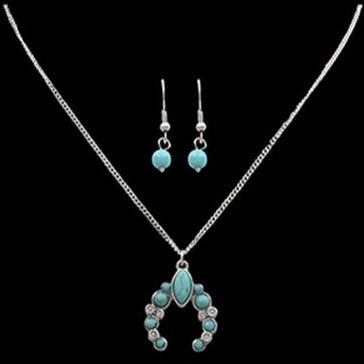 Silver Strike Turquoise and Silver Squash Blossom Necklace and Earring Set