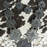 Silver Concho Cross Necklace and Earring Set