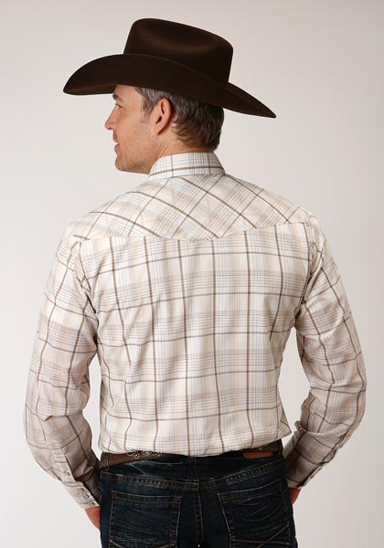 Roper Men's Windowpane Plaid Long Sleeve Western Shirt