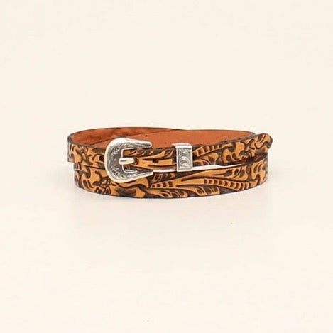 Floral Tooled Hat Band- Brown