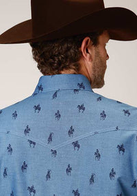Roper Men's Amarillo Horseman Oxford Pearl Snap Long Sleeve Stretch Shirt