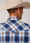 Roper Men's Amarillo Collection Country Roads Pearl Snap Long Sleeve Shirt-Royal and Tan Plaid